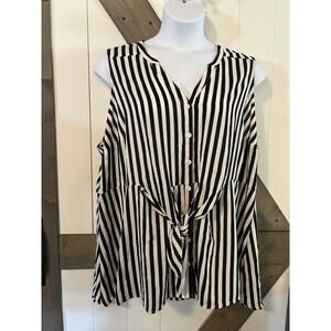 Torrid Black White Stripe Classic Georgette Tie Front Blouse Sleeveless Blouse 3